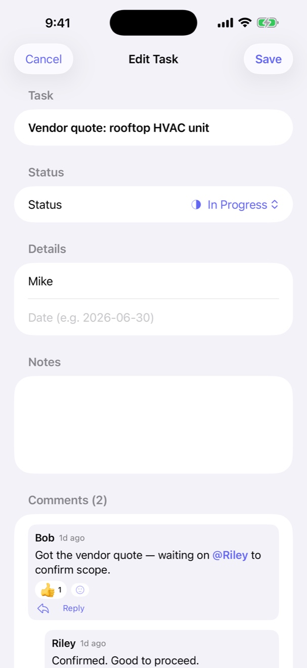 Blueprint iOS — task comments